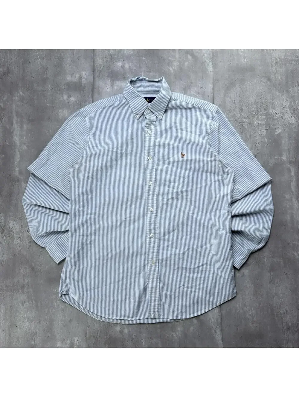 Y2K Light Blue Polo Ralph Lauren Striped Long Sleeve Button Up Shirt